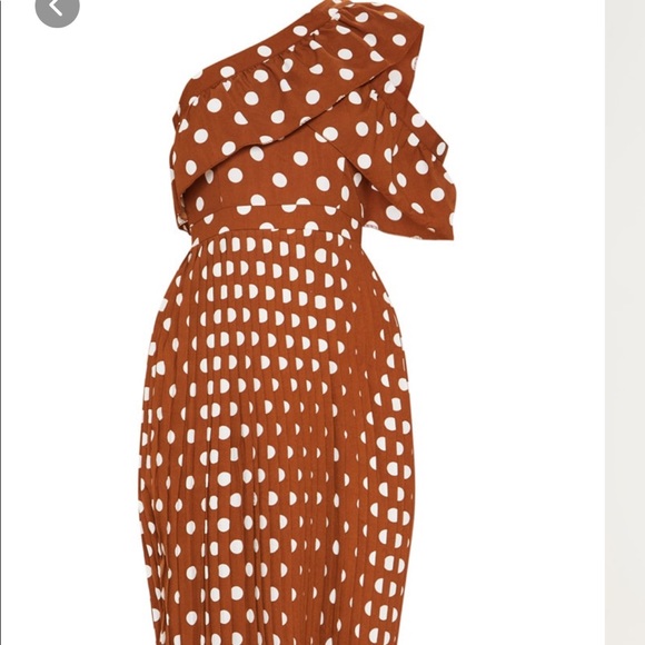 Chocolate polka one shoulder ruffle pleated midi - Picture 3 of 7